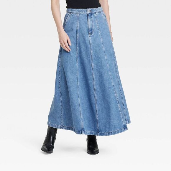 Women's Denim Circle Maxi Skirt - Universal Thread Medium Wash - Picture 1 of 3